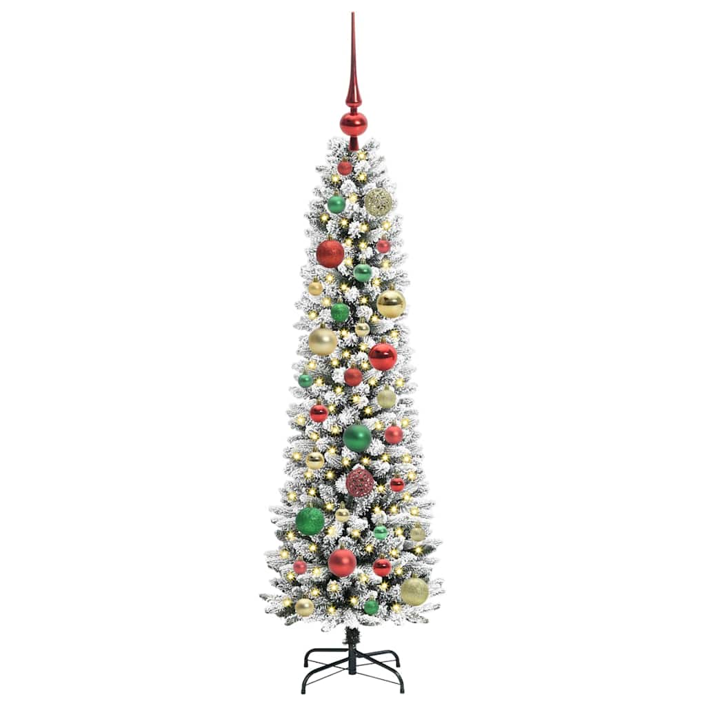 Kunstig juletre Grønn og hvit 120 cm PVC og Metall og Plast