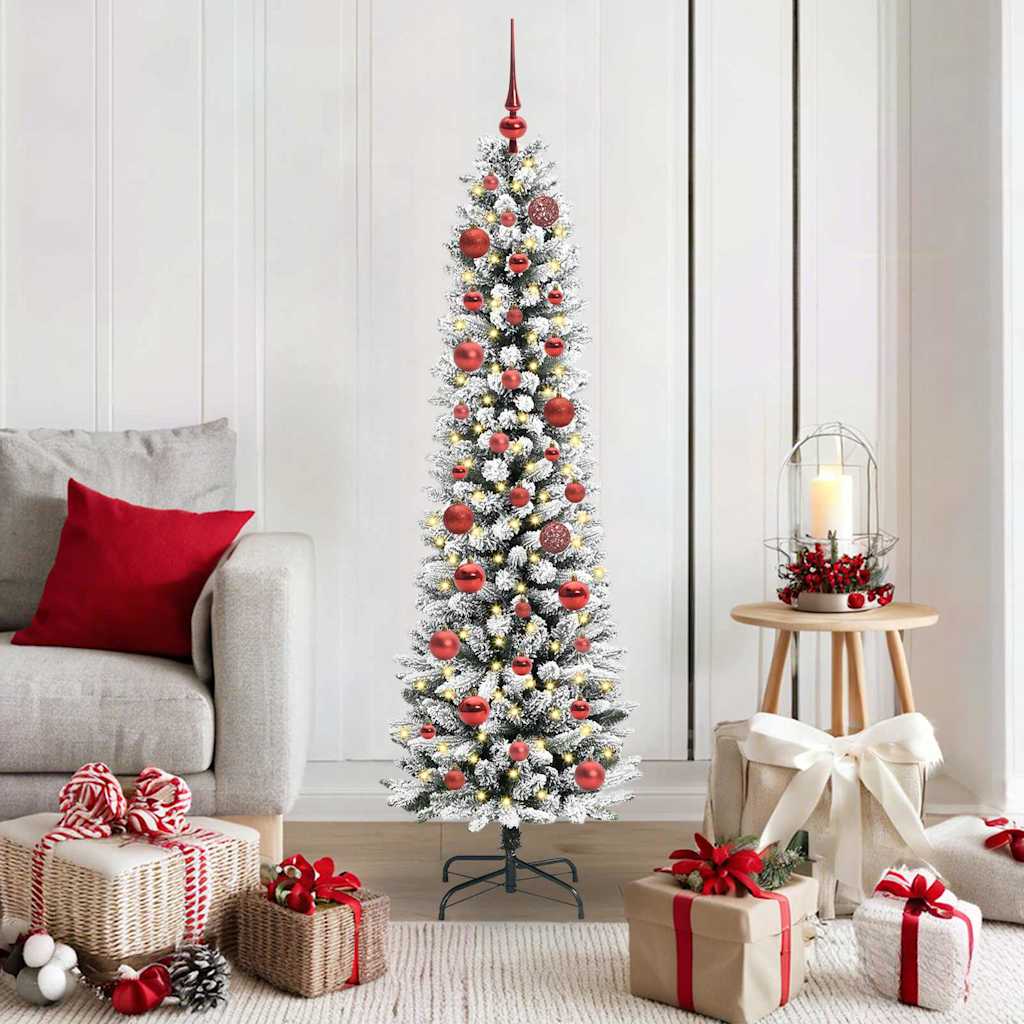 Kunstig juletre Grønn og hvit 150 cm PVC og Metall og Plast