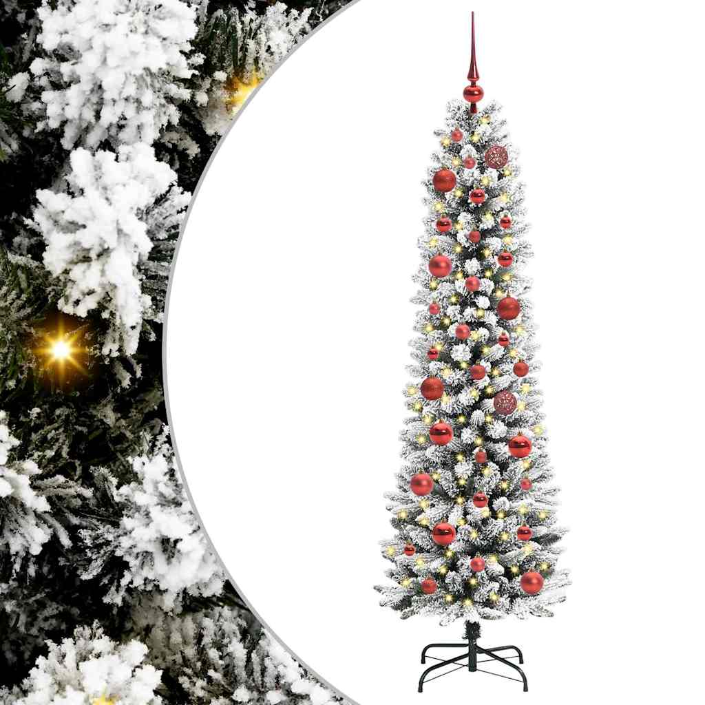 Kunstig juletre Grønn og hvit 150 cm PVC og Metall og Plast
