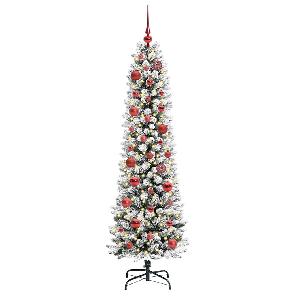 Kunstig juletre Grønn og hvit 150 cm PVC og Metall og Plast