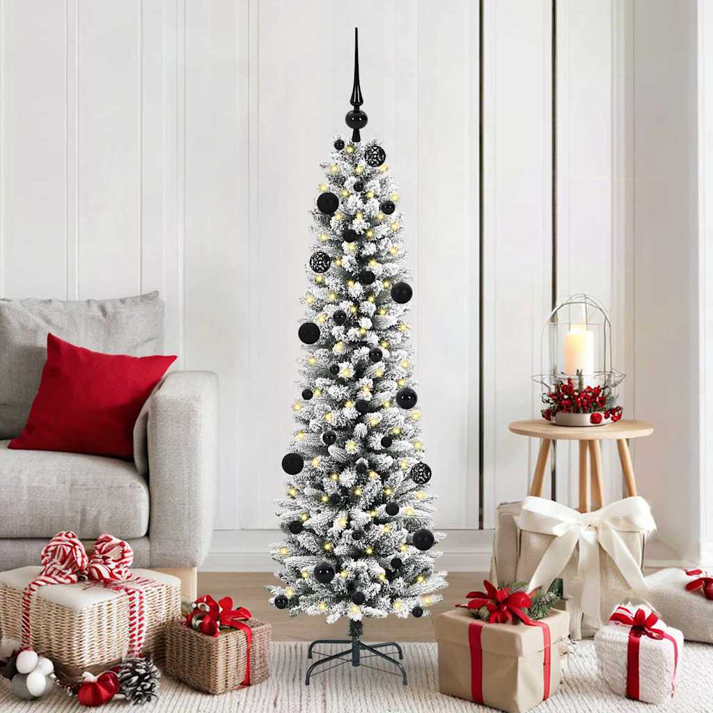 Kunstig juletre Grønn og hvit 150 cm PVC og Metall og Plast