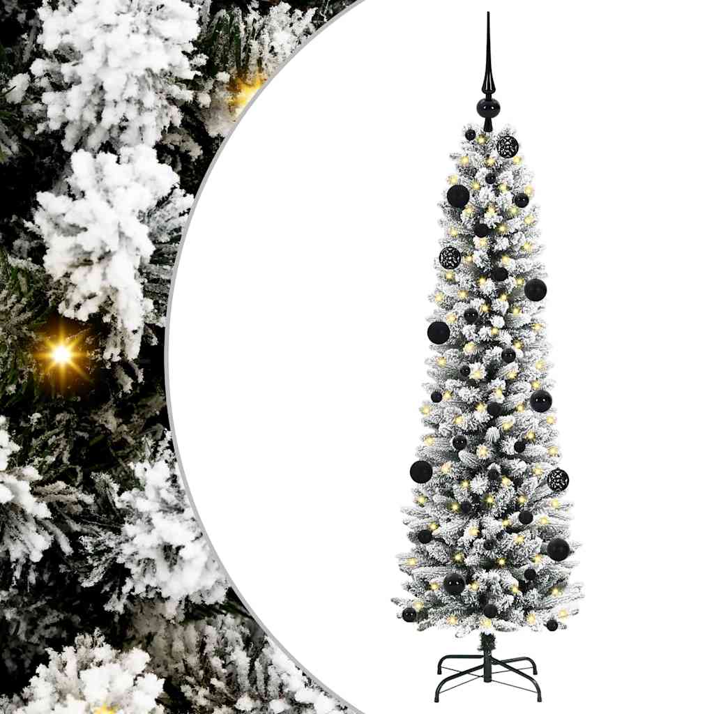 Kunstig juletre Grønn og hvit 150 cm PVC og Metall og Plast