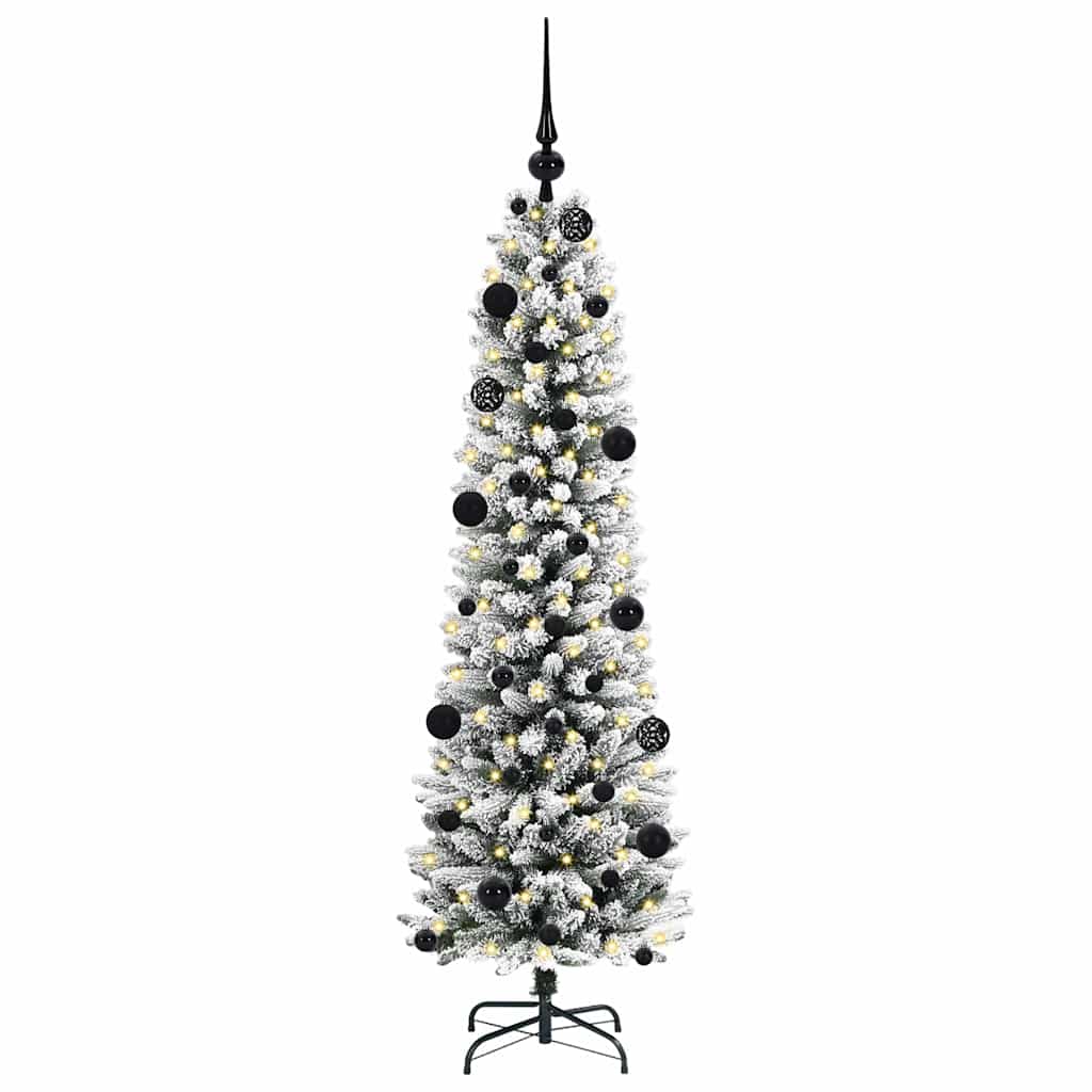 Kunstig juletre Grønn og hvit 150 cm PVC og Metall og Plast
