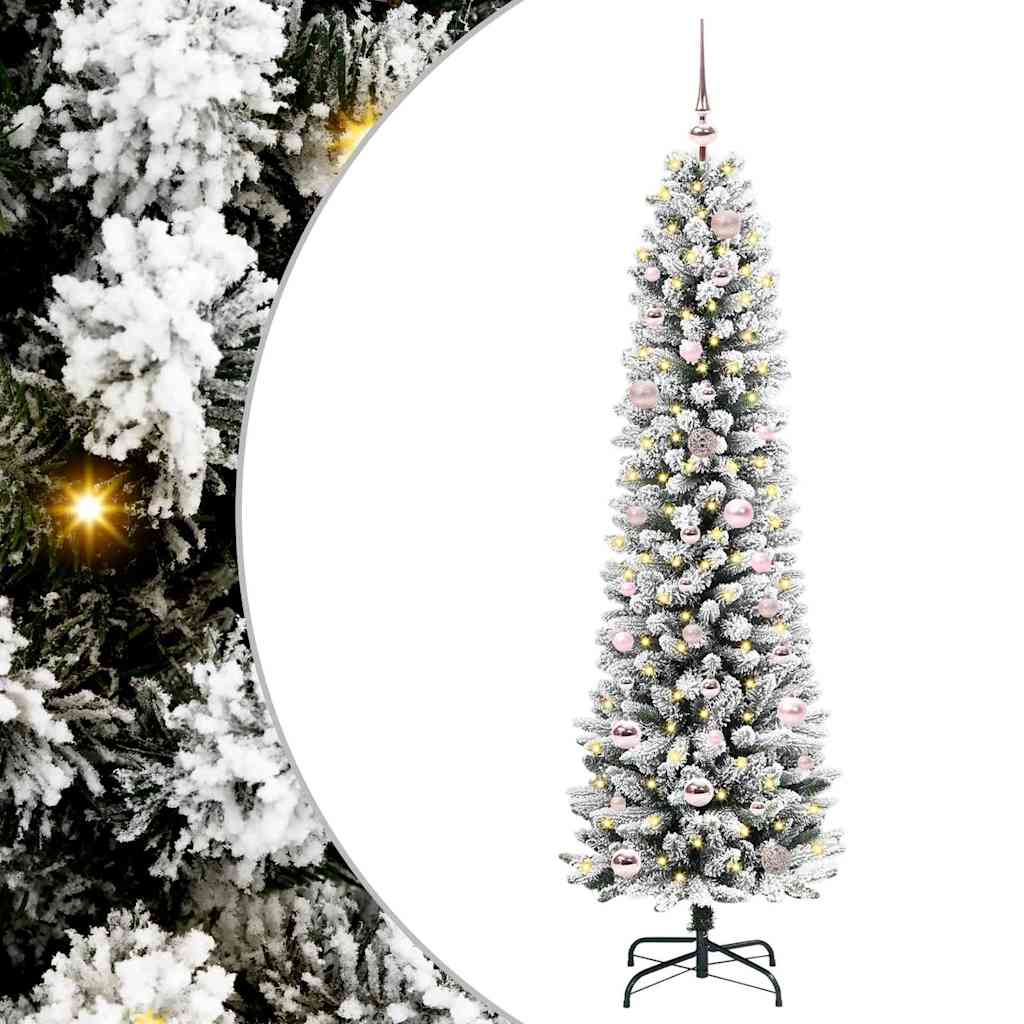 Kunstig juletre Grønn og hvit 150 cm PVC og Metall og Plast