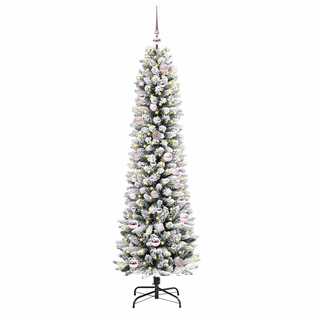 Kunstig juletre Grønn og hvit 150 cm PVC og Metall og Plast