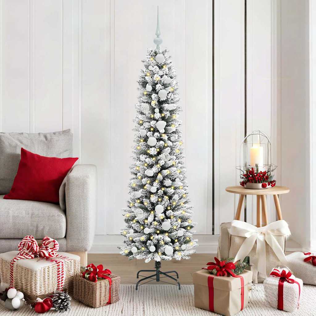 Kunstig juletre Grønn og hvit 150 cm PVC og Metall og Plast