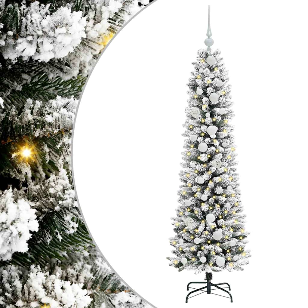 Kunstig juletre Grønn og hvit 150 cm PVC og Metall og Plast