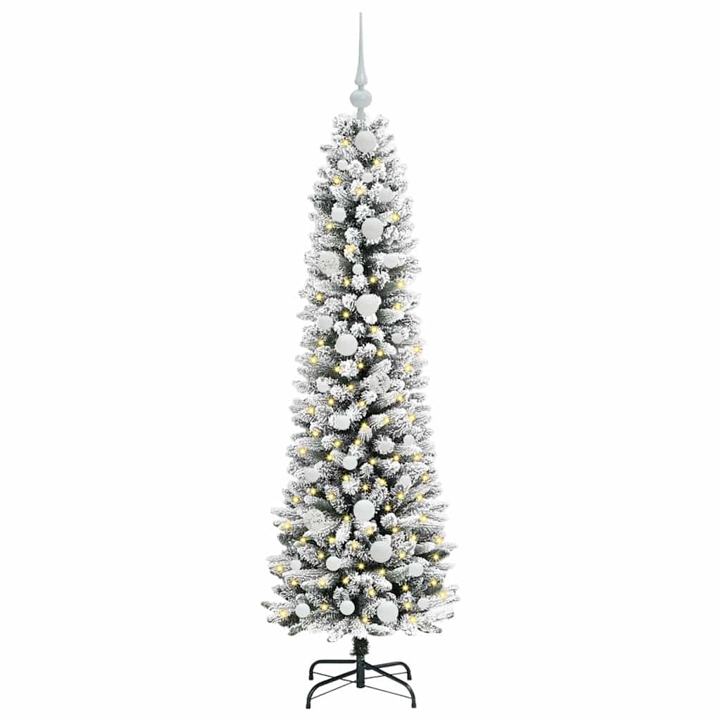 Kunstig juletre Grønn og hvit 150 cm PVC og Metall og Plast