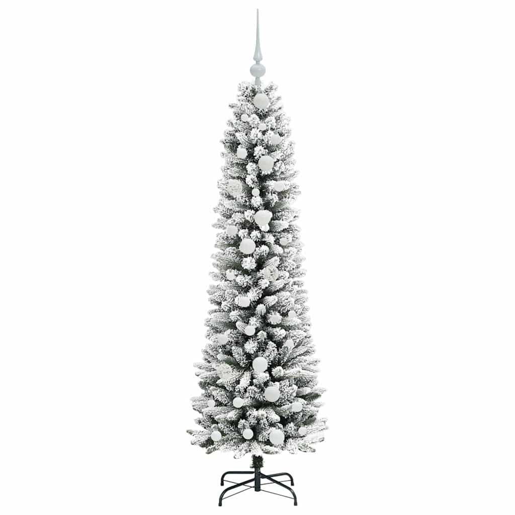Kunstig juletre Grønn og hvit 150 cm PVC og Metall og Plast