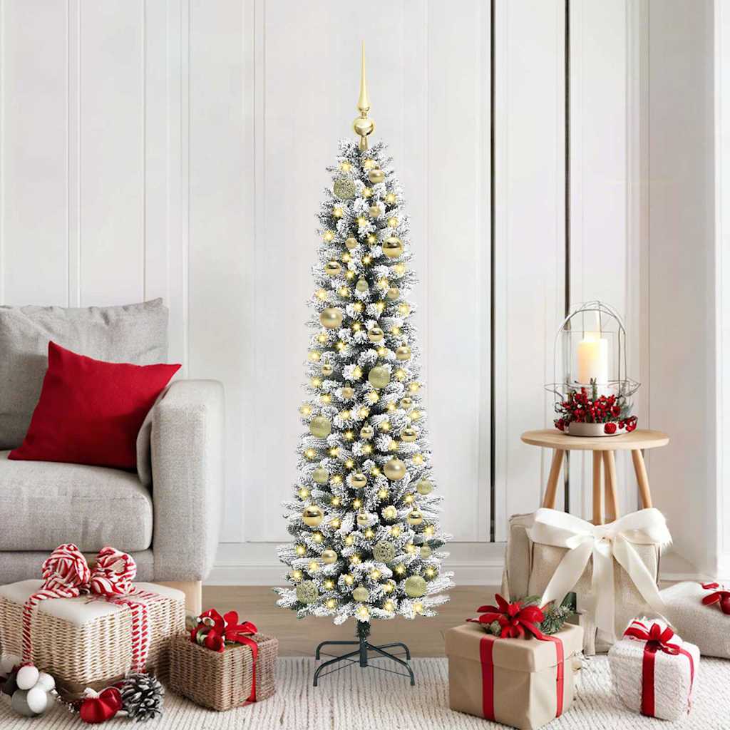 Kunstig juletre Grønn og hvit 150 cm PVC og Metall og Plast
