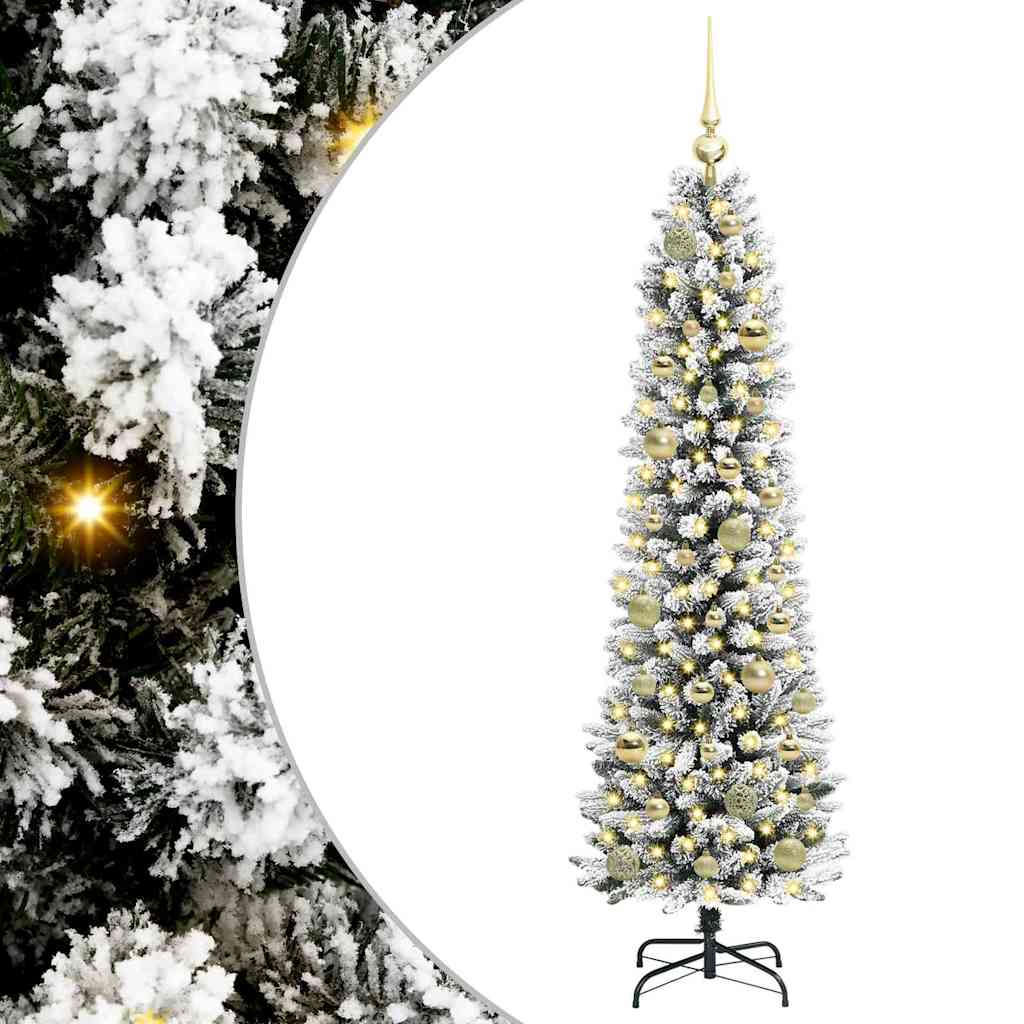Kunstig juletre Grønn og hvit 150 cm PVC og Metall og Plast