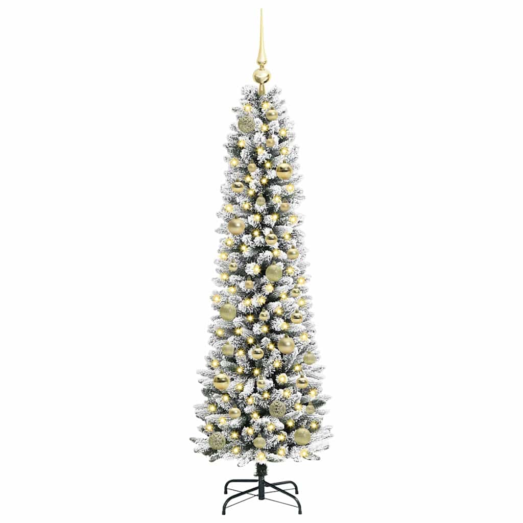 Kunstig juletre Grønn og hvit 150 cm PVC og Metall og Plast