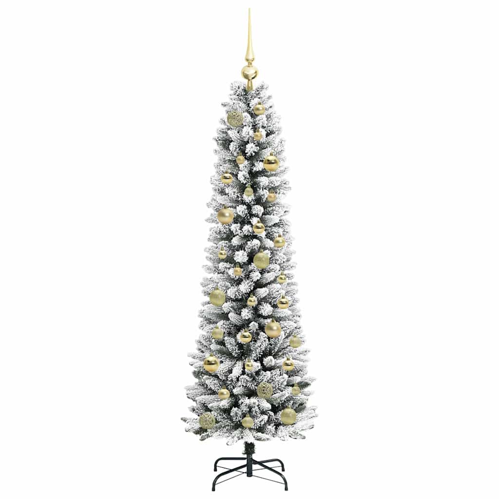 Kunstig juletre Grønn og hvit 150 cm PVC og Metall og Plast