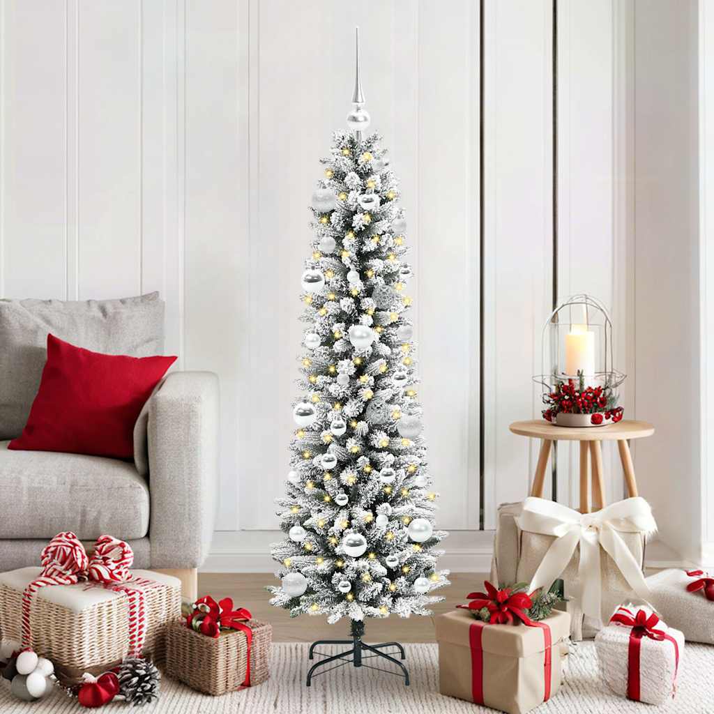 Kunstig juletre Grønn og hvit 150 cm PVC og Metall og Plast