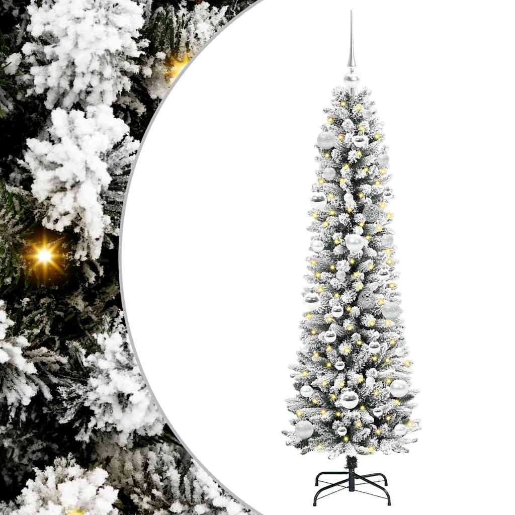 Kunstig juletre Grønn og hvit 150 cm PVC og Metall og Plast