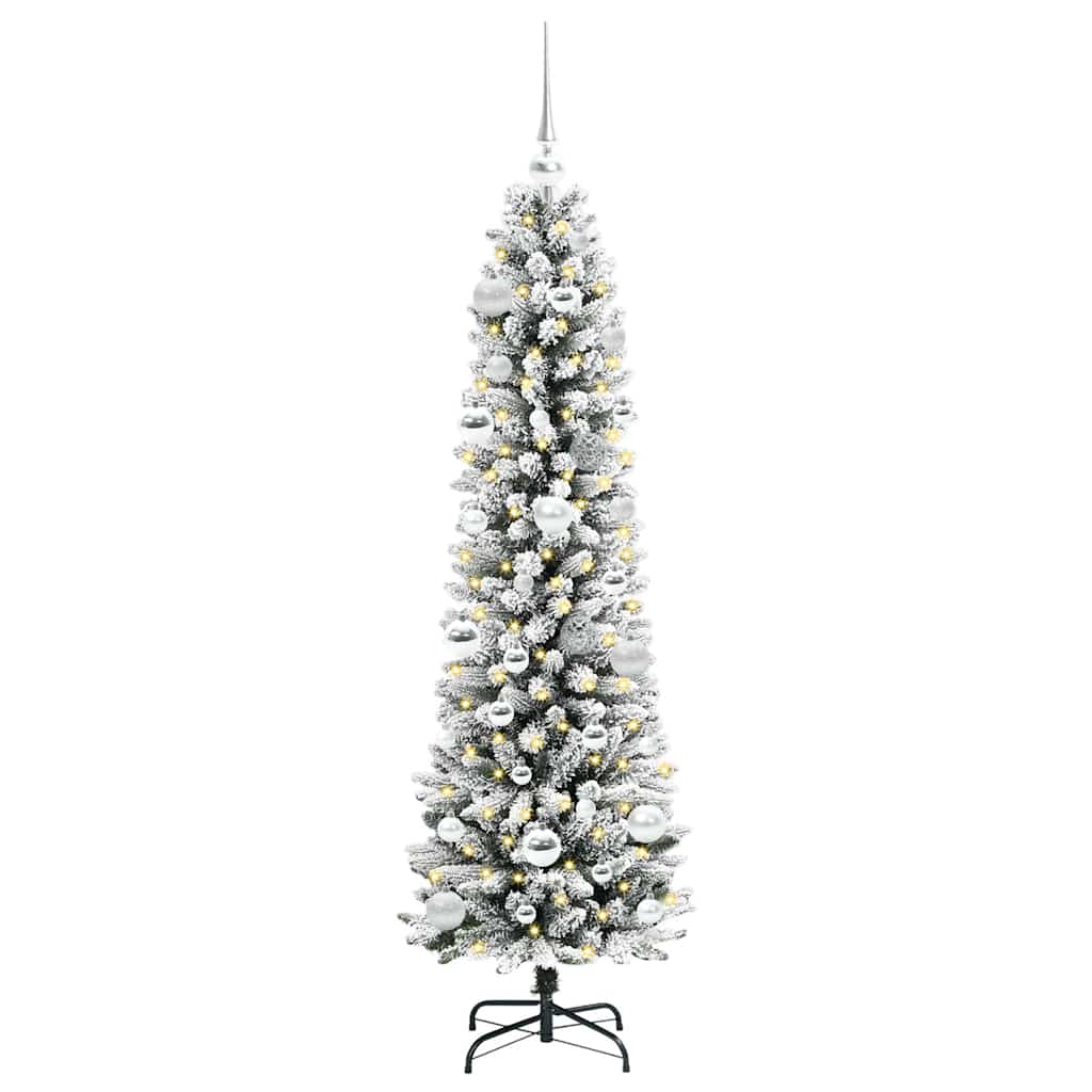 Kunstig juletre Grønn og hvit 150 cm PVC og Metall og Plast