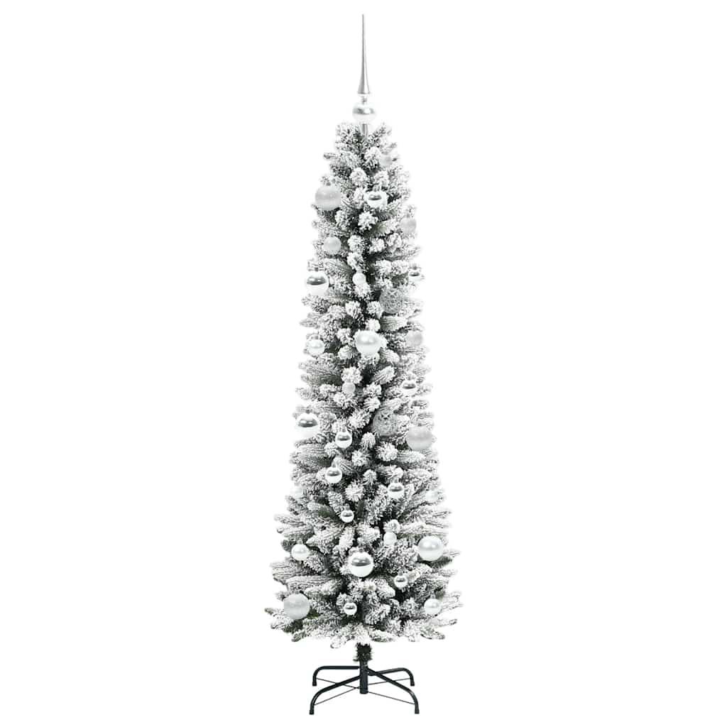Kunstig juletre Grønn og hvit 150 cm PVC og Metall og Plast