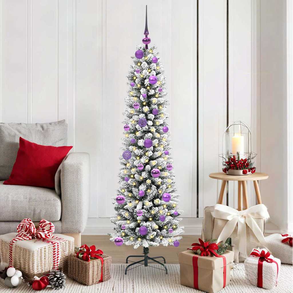 Kunstig juletre Grønn og hvit 150 cm PVC og Metall og Plast
