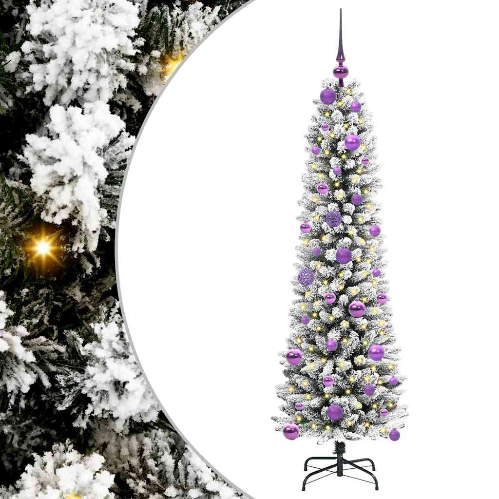 Kunstig juletre Grønn og hvit 150 cm PVC og Metall og Plast