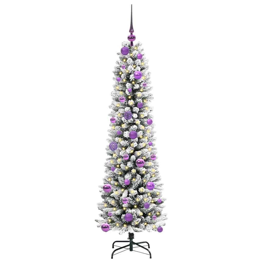 Kunstig juletre Grønn og hvit 150 cm PVC og Metall og Plast