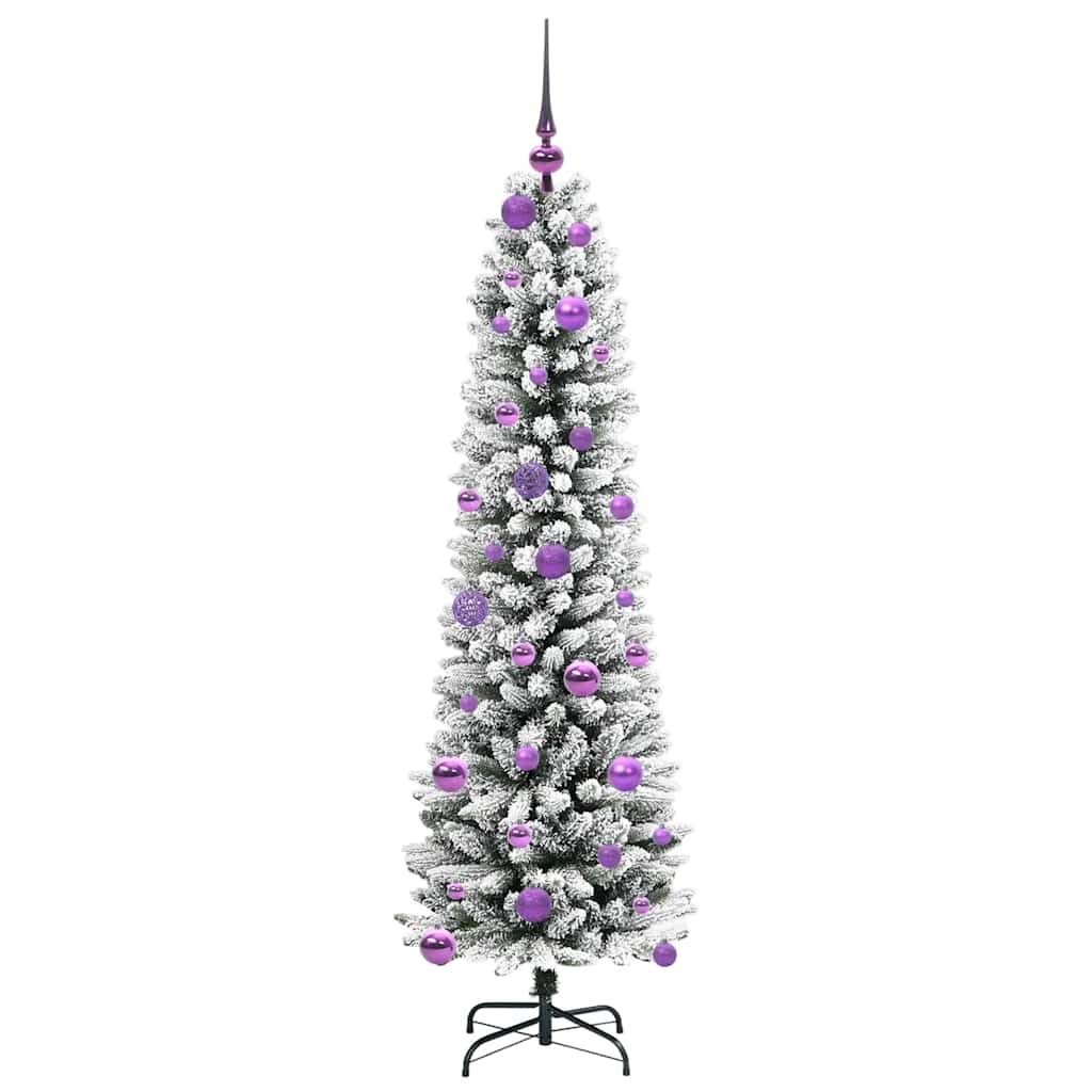 Kunstig juletre Grønn og hvit 150 cm PVC og Metall og Plast