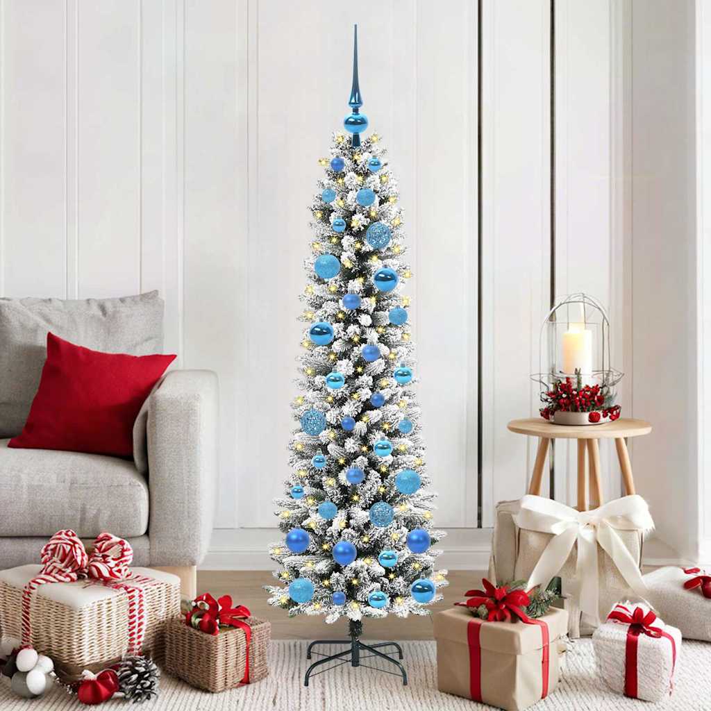Kunstig juletre Grønn og hvit 150 cm PVC og Metall og Plast