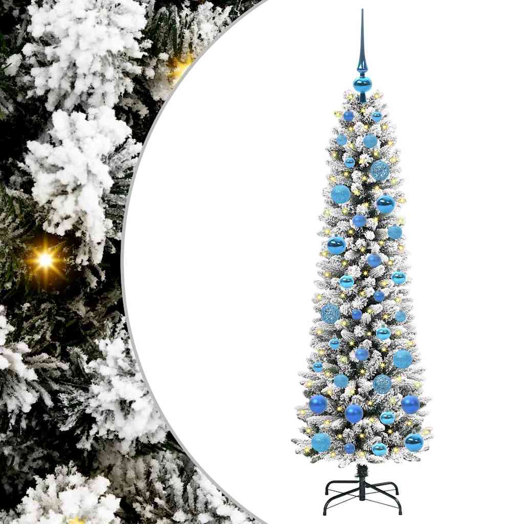 Kunstig juletre Grønn og hvit 150 cm PVC og Metall og Plast