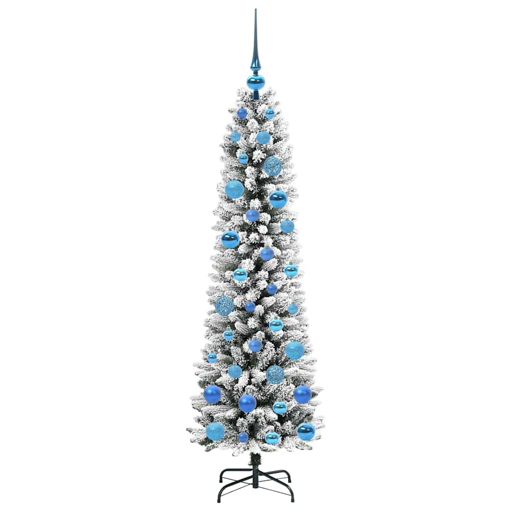 Kunstig juletre Grønn og hvit 150 cm PVC og Metall og Plast