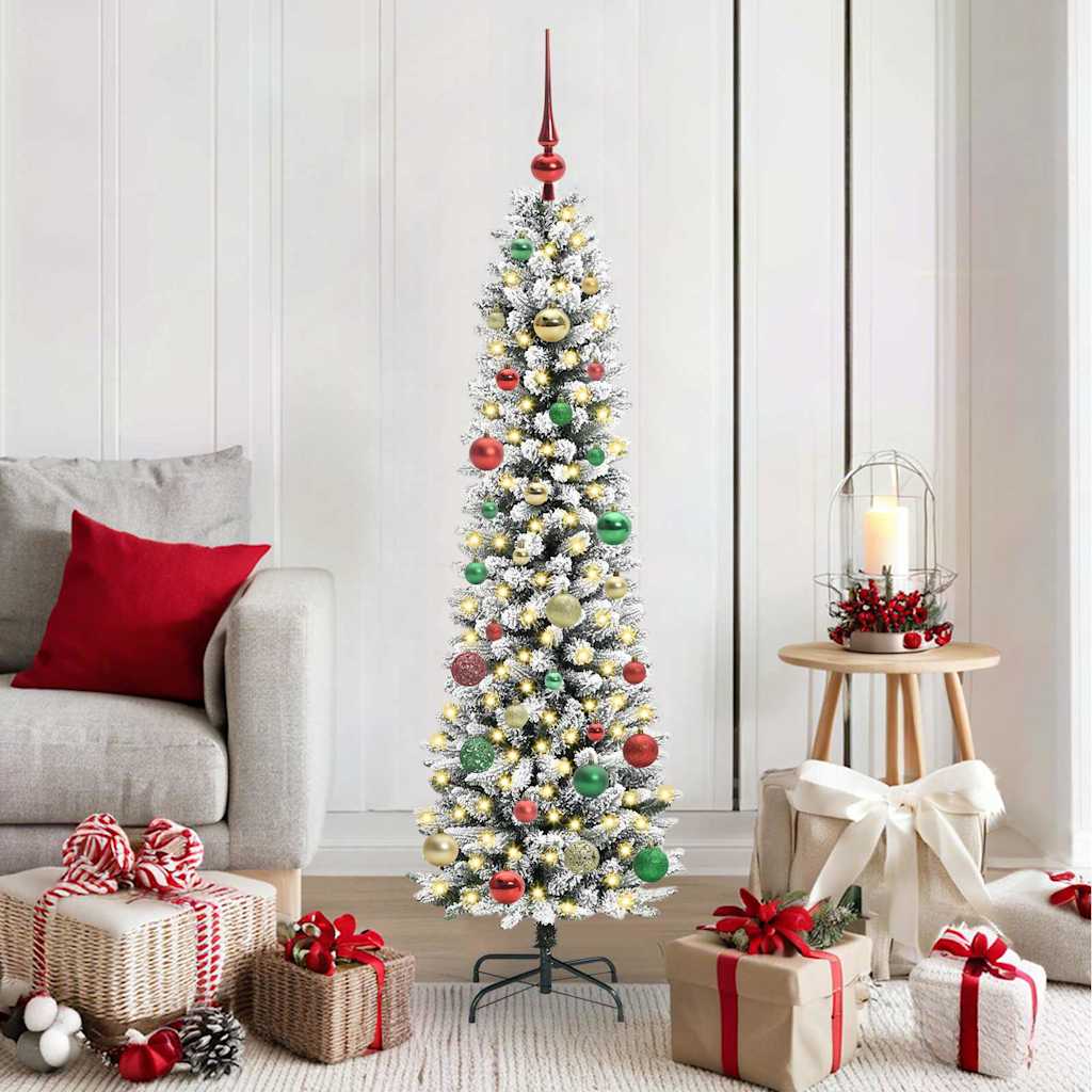 Kunstig juletre Grønn og hvit 150 cm PVC og Metall og Plast