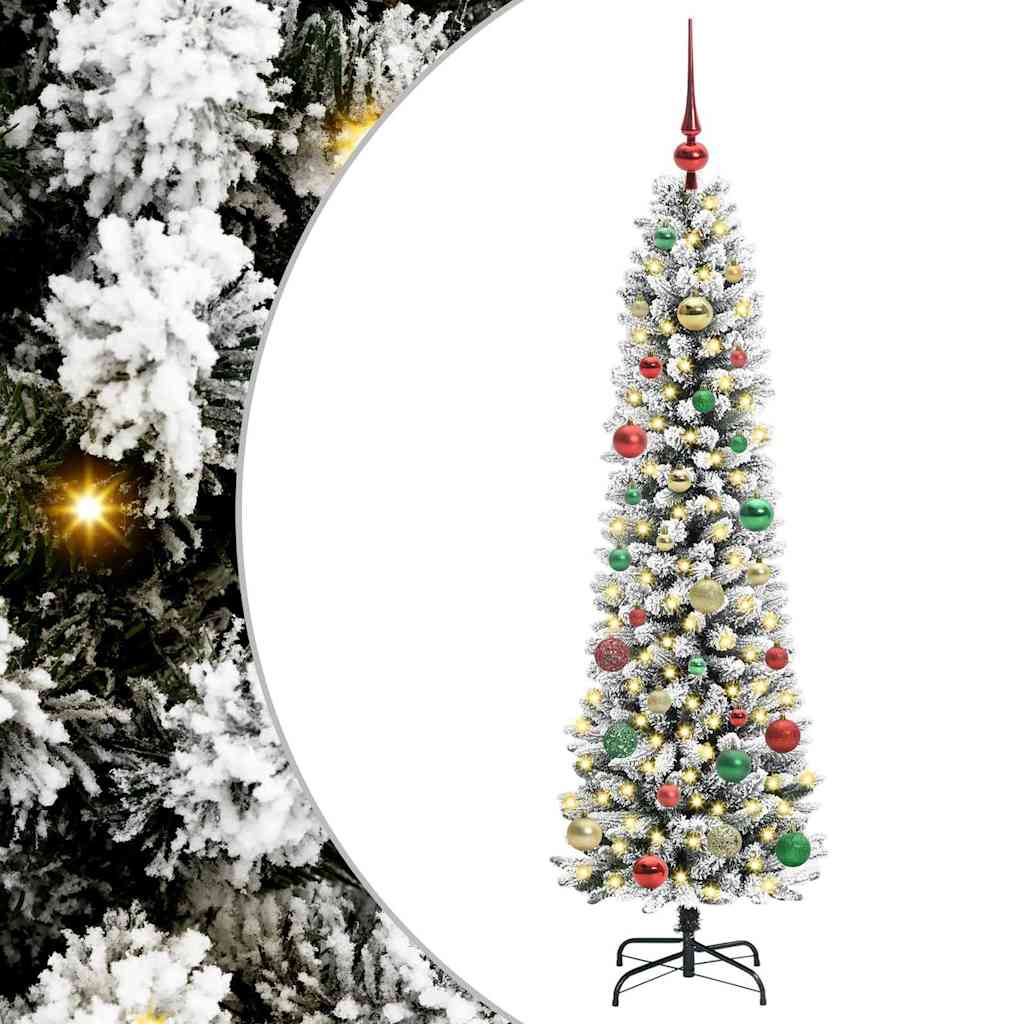 Kunstig juletre Grønn og hvit 150 cm PVC og Metall og Plast