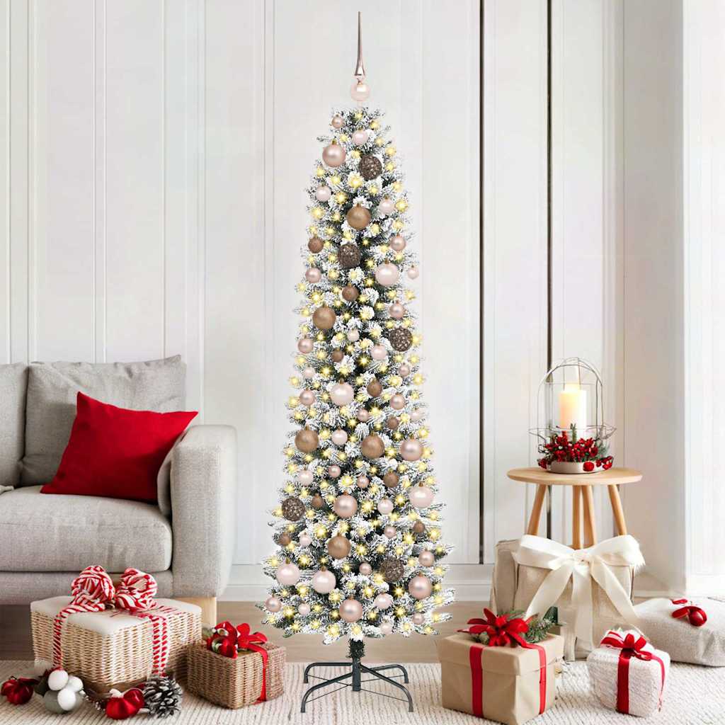 Kunstig juletre med 300 LED Hvit 180 cm PVC og Metall og Plast