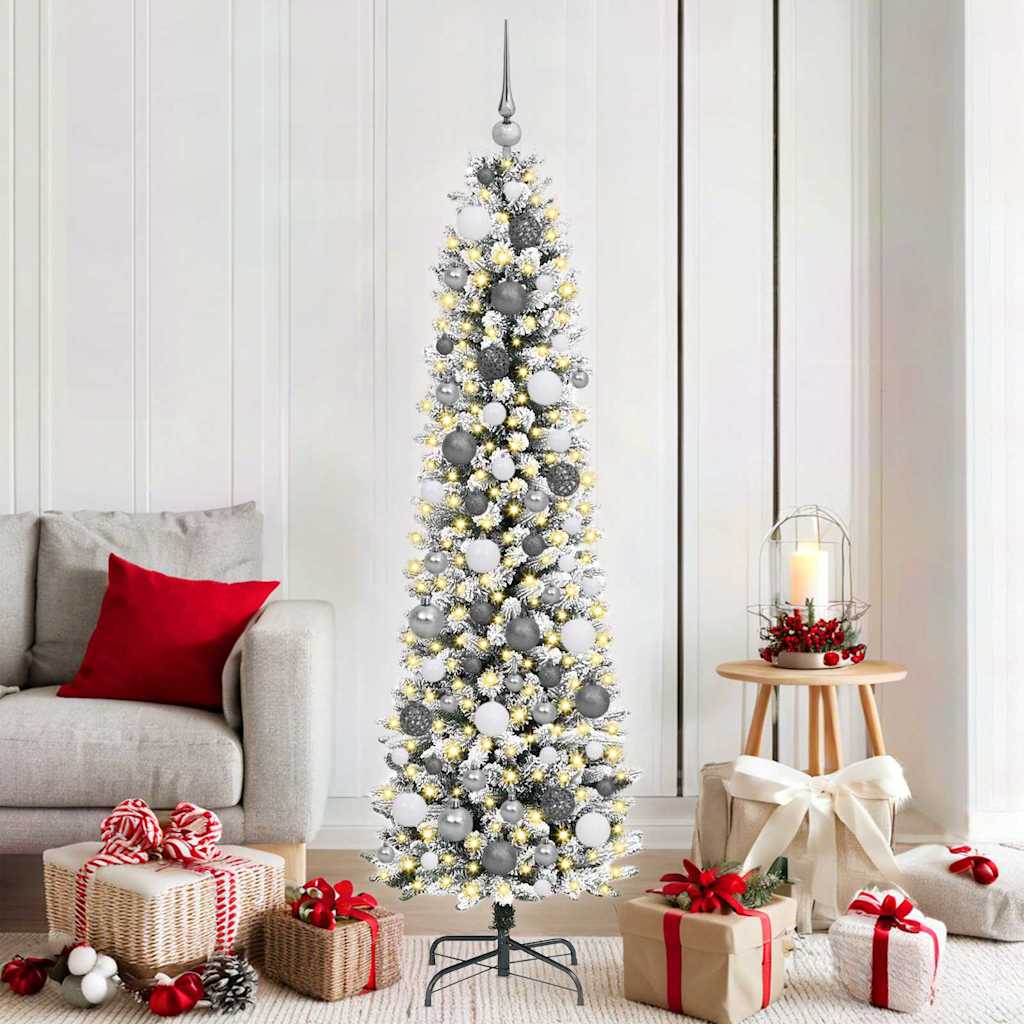 Kunstig juletre med 300 LED Hvit 180 cm PVC og Metall og Plast