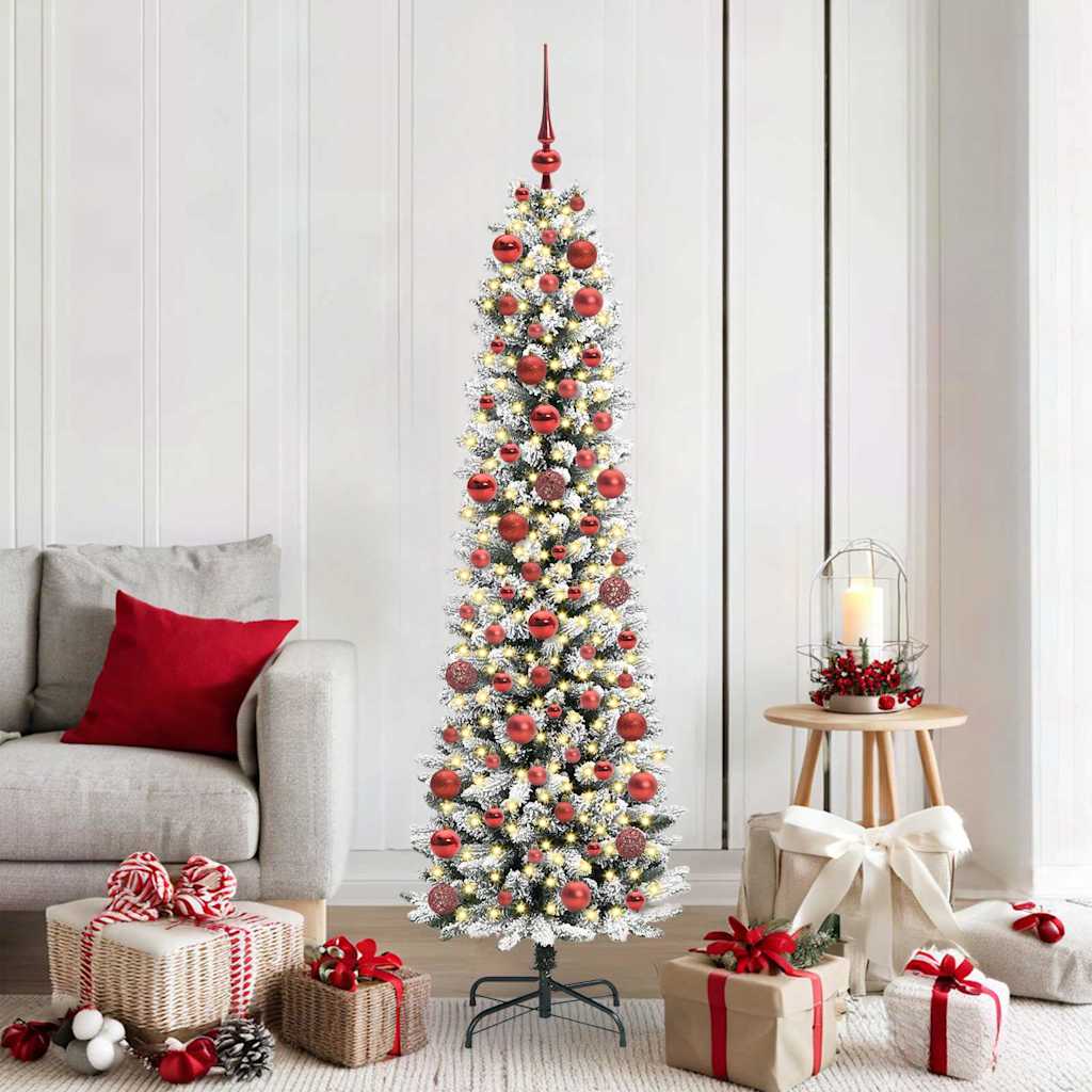 Kunstig juletre Grønn og hvit 180 cm PVC og Metall og Plast