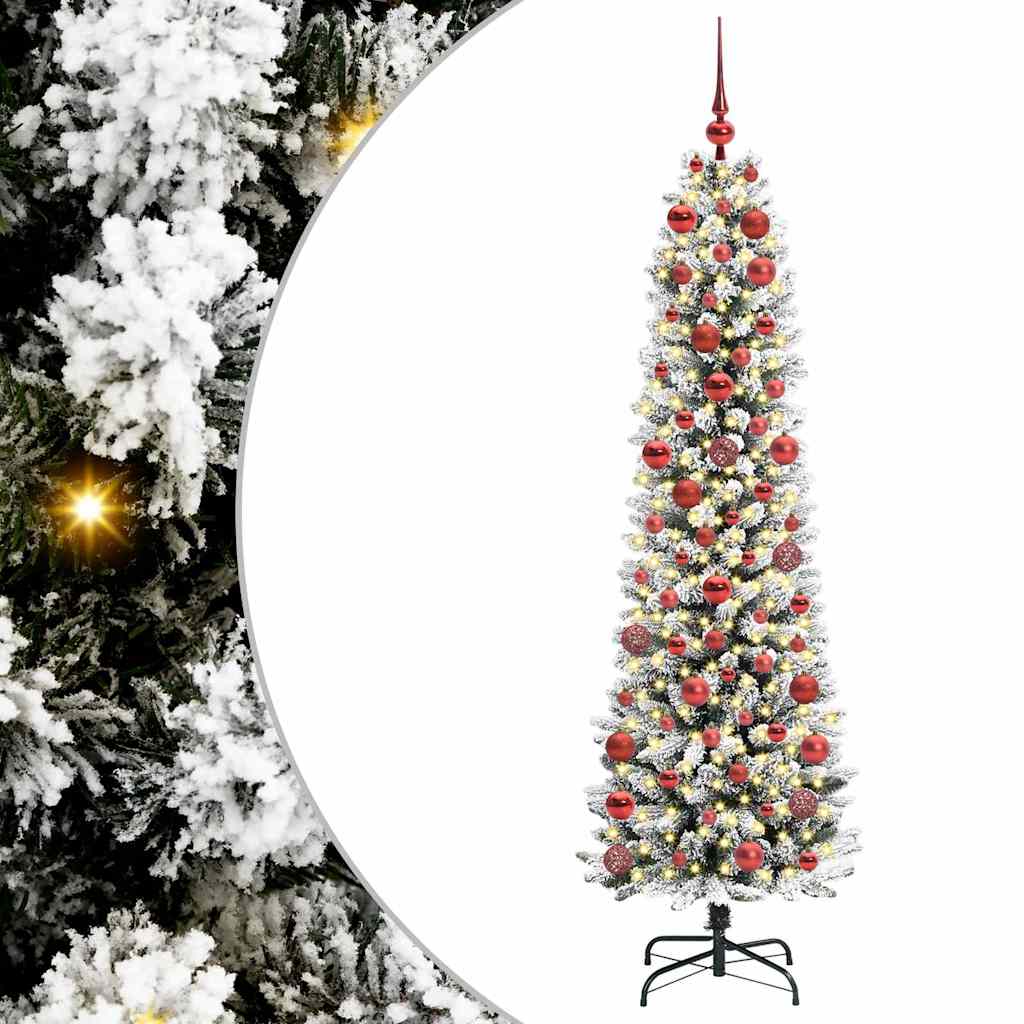 Kunstig juletre Grønn og hvit 180 cm PVC og Metall og Plast