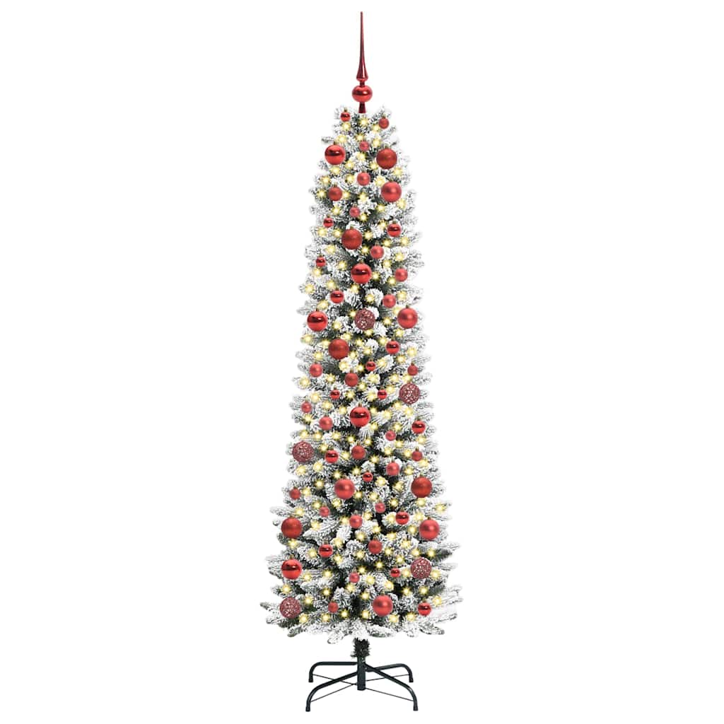 Kunstig juletre Grønn og hvit 180 cm PVC og Metall og Plast