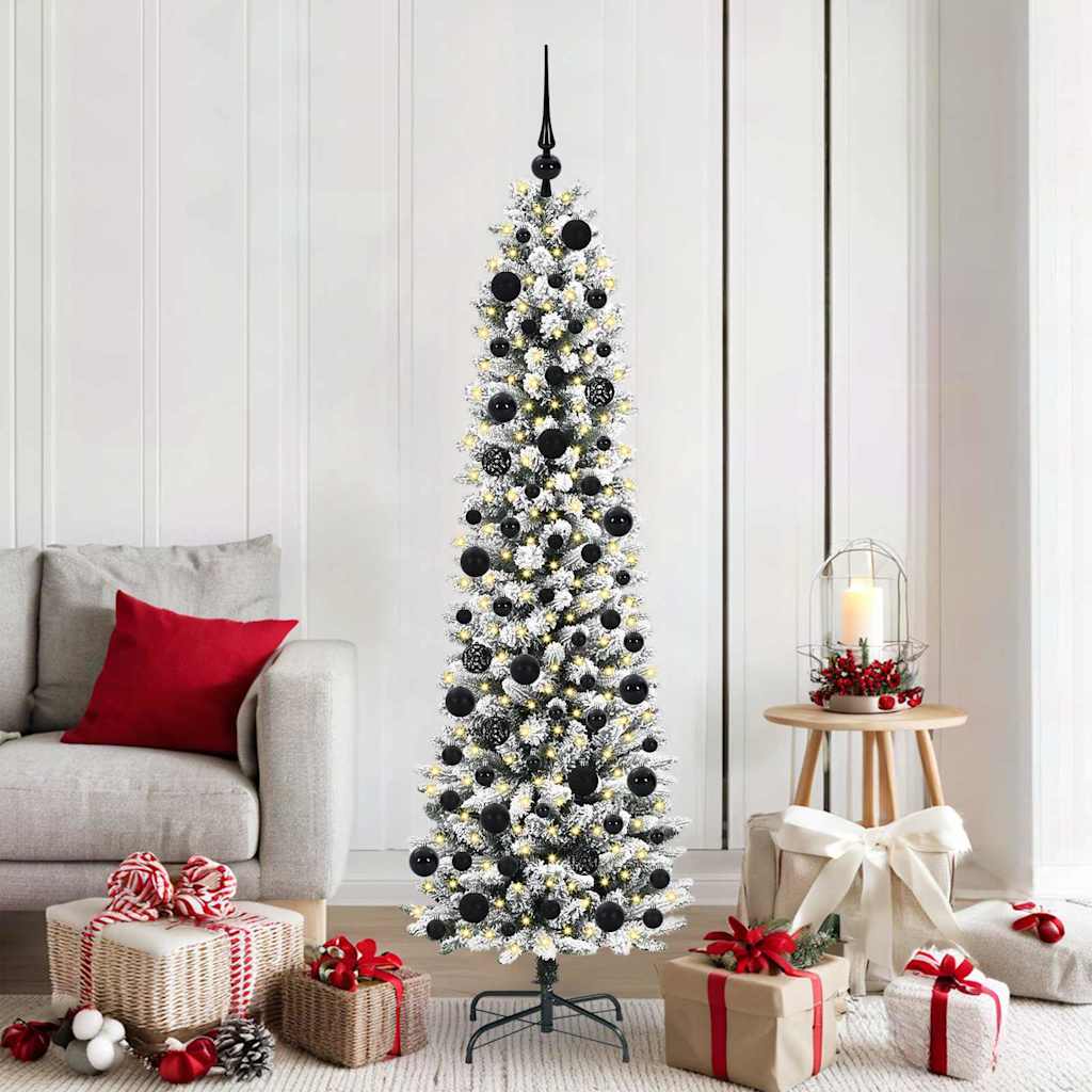 Kunstig juletre Grønn og hvit 180 cm PVC og Metall og Plast