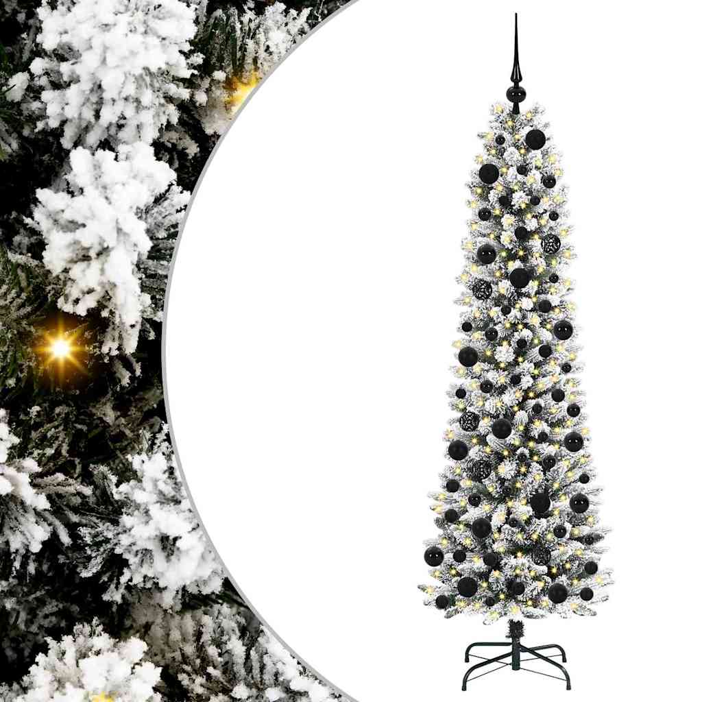 Kunstig juletre Grønn og hvit 180 cm PVC og Metall og Plast