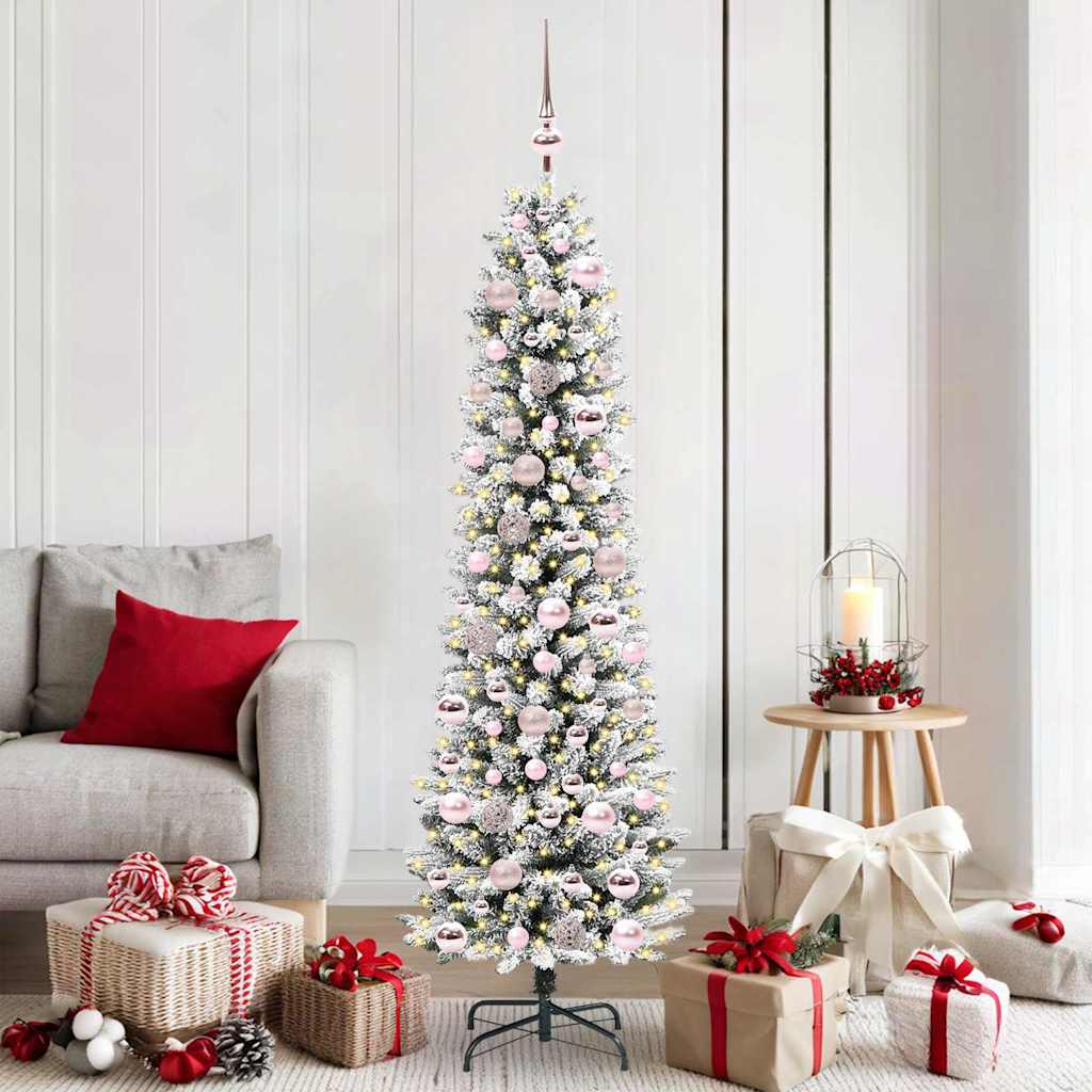 Kunstig juletre Grønn og hvit 180 cm PVC og Metall og Plast