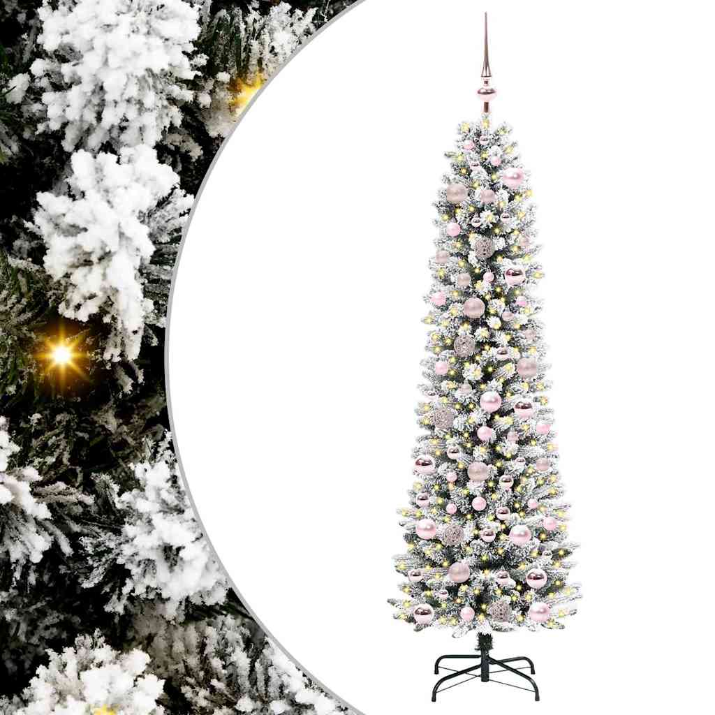 Kunstig juletre Grønn og hvit 180 cm PVC og Metall og Plast