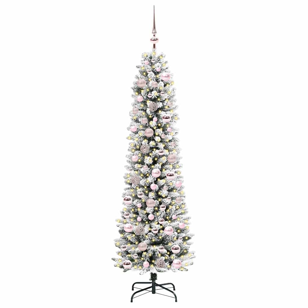 Kunstig juletre Grønn og hvit 180 cm PVC og Metall og Plast