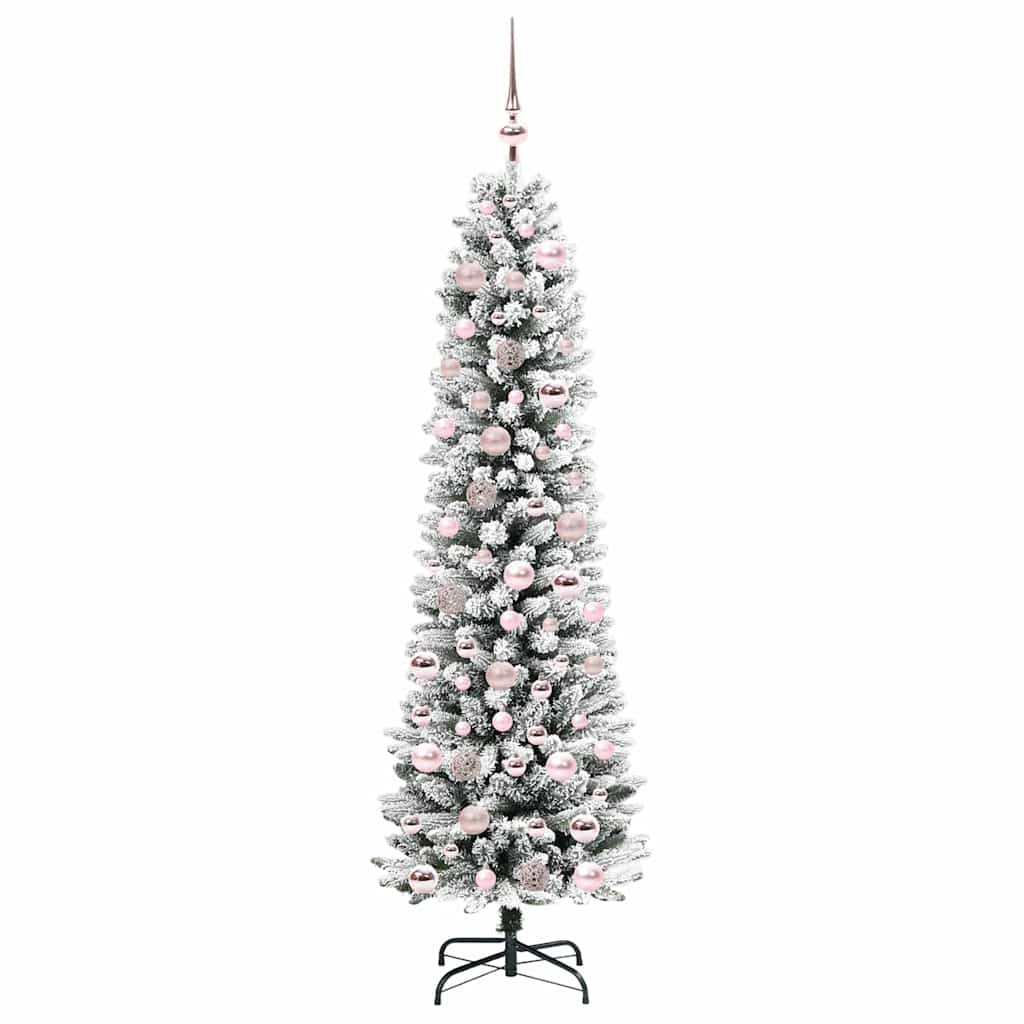 Kunstig juletre Grønn og hvit 180 cm PVC og Metall og Plast