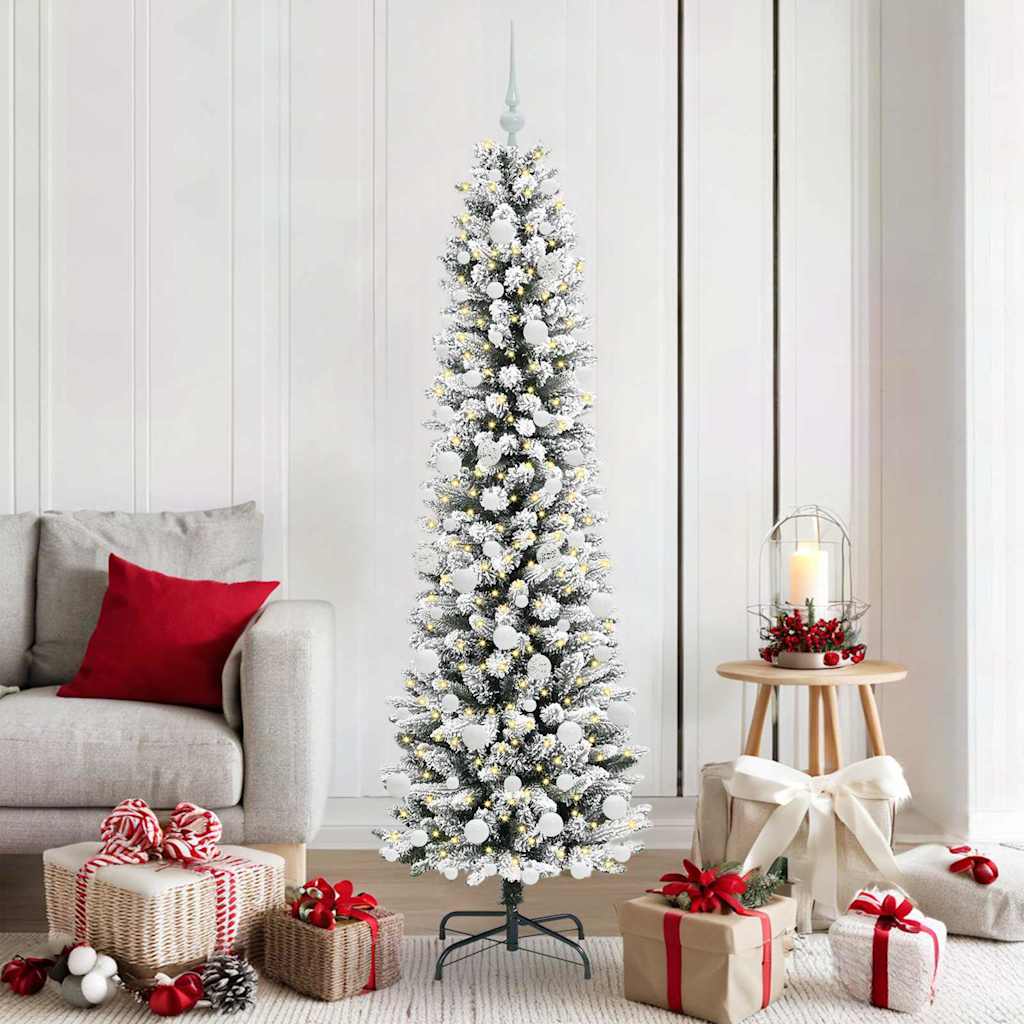 Kunstig juletre Grønn og hvit 180 cm PVC og Metall og Plast