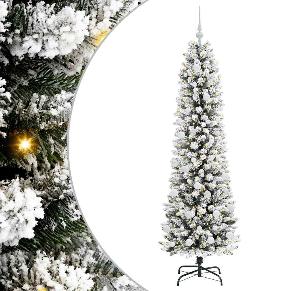 Kunstig juletre Grønn og hvit 180 cm PVC og Metall og Plast