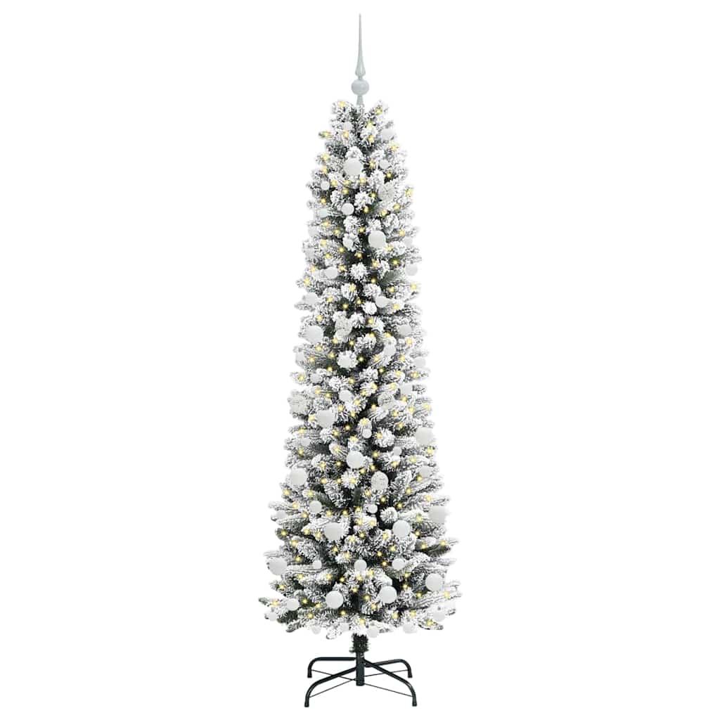 Kunstig juletre Grønn og hvit 180 cm PVC og Metall og Plast