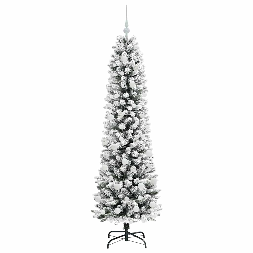 Kunstig juletre Grønn og hvit 180 cm PVC og Metall og Plast