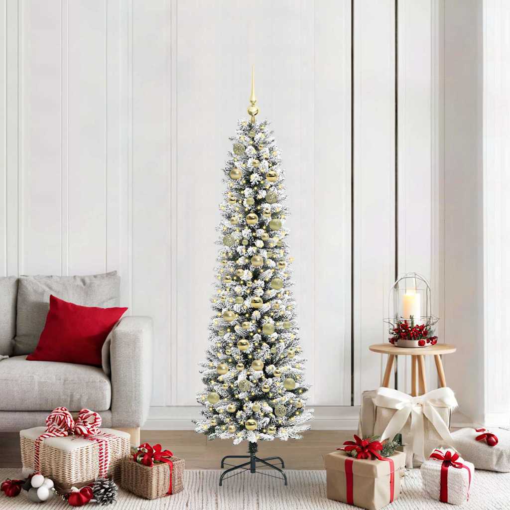 Kunstig juletre Grønn og hvit 180 cm PVC og Metall og Plast