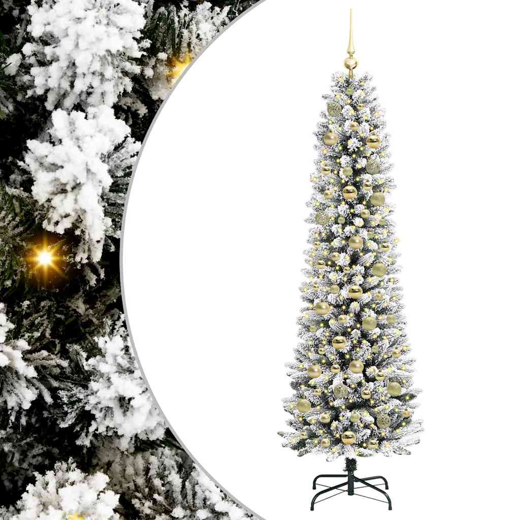 Kunstig juletre Grønn og hvit 180 cm PVC og Metall og Plast