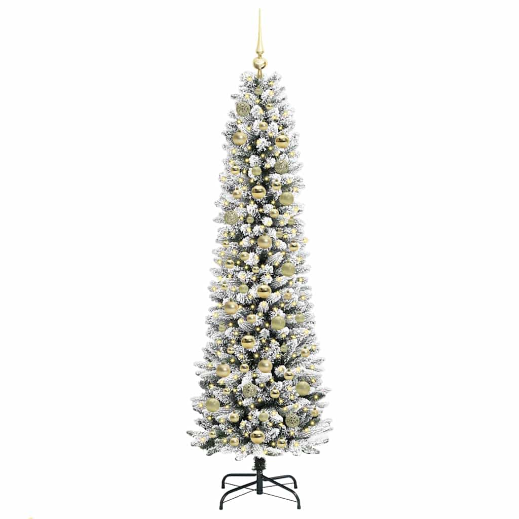 Kunstig juletre Grønn og hvit 180 cm PVC og Metall og Plast