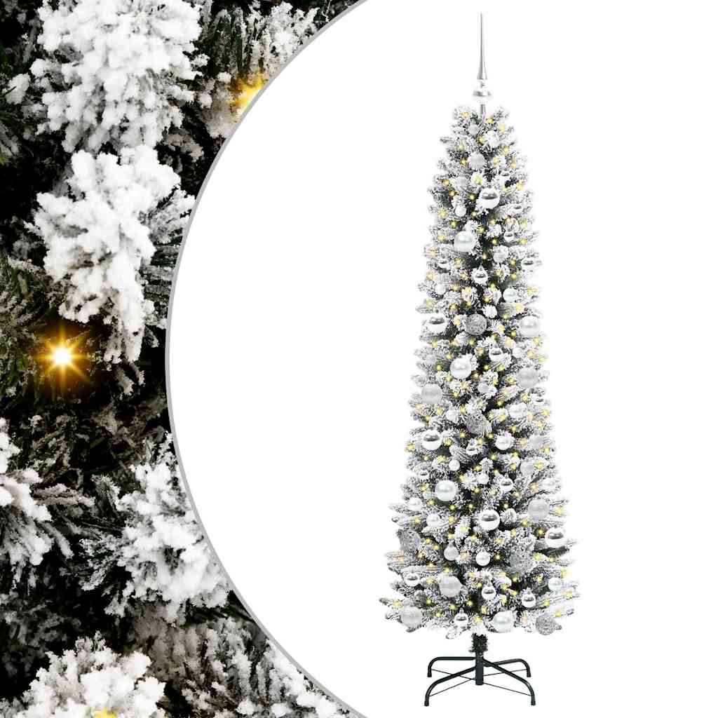 Kunstig juletre Grønn og hvit 180 cm PVC og Metall og Plast