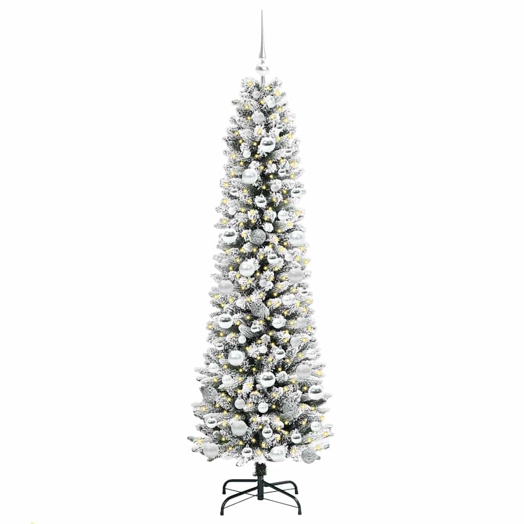Kunstig juletre Grønn og hvit 180 cm PVC og Metall og Plast